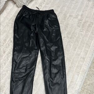 Black Faux Leather Jogger Pants
